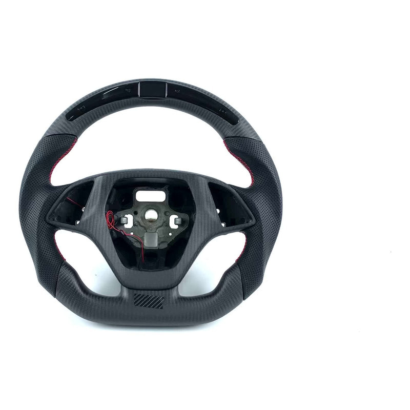 Carbon-pattern steering wheel for the Corvette C7 with black perforated grips
