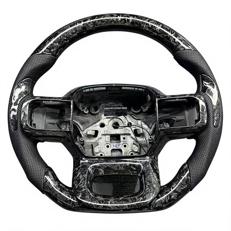 Forged carbon-pattern steering wheel for the Ford F-150 with black perforated grips